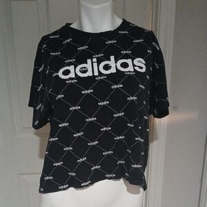 Adidas Cropped Black and White Logo Tee